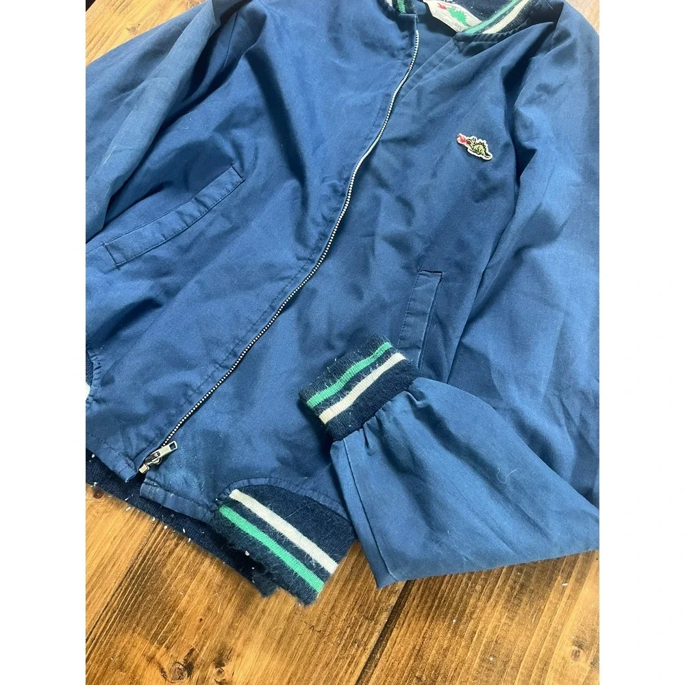 Vintage Sears Dragon Bomber Jacket Mens Large Navy Blue Full Zip Windbreaker 70s